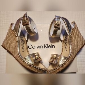 Calvin Klein Gold Espadrille Wedge Sandals